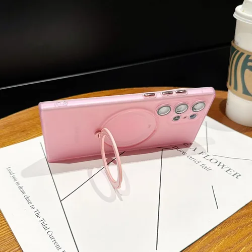 Vista 4 de Funda para Samsung Galaxy S22 Ultra, [compatible con Magsafe] con protector de lente de cámara y kiskstnad ligera y translúcida mate, borde suave, a