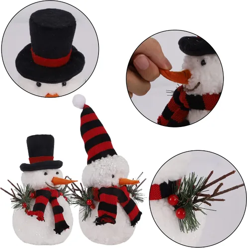 Vista 5 de winemana Decoración de mesa de Navidad, juego de 2 muñecos de nieve con ramitas de cono de pino, decoración de mesa de invierno para interiores