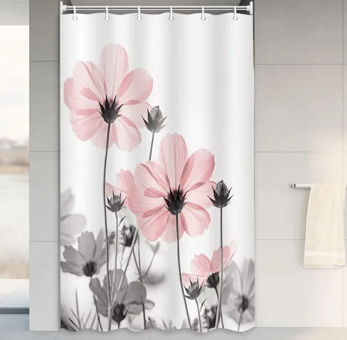 Vista 49 de MERCHR Cortina única floral azul para decoración de baño, cortina de ducha estilo granja con flores de margarita azul y gris elegantes y diseño
