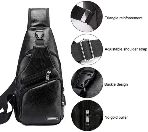 Vista 5 de Mochila estilo bandolera de piel para hombres y mujeres bandolera de hombro al pecho mochila de uso diario para viajes al aire libre campamento