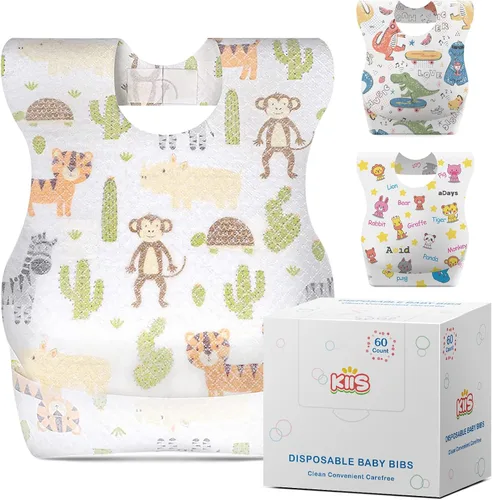 Vista 10 de KIIS Baberos desechables para bebés, niños y niñas, empaquetados individualmente, higiénicos, suaves y a prueba de fugas (20 unidades/60 piezas)