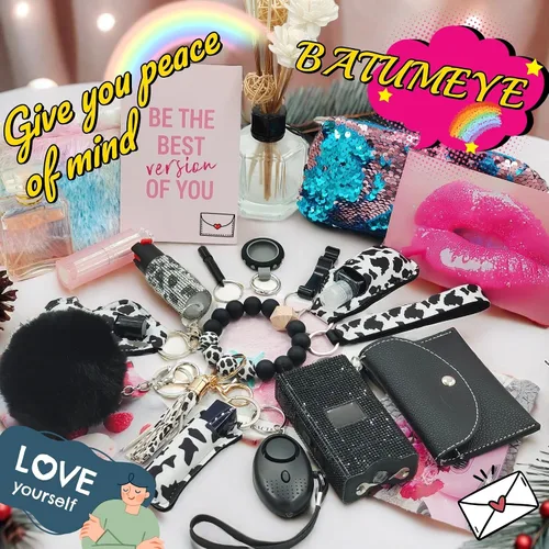 Vista 2 de BATUMEYE Set de regalo para mujer con tarjetero, correa de pulsera, silbato, soporte de botella de viaje, abrebotellas