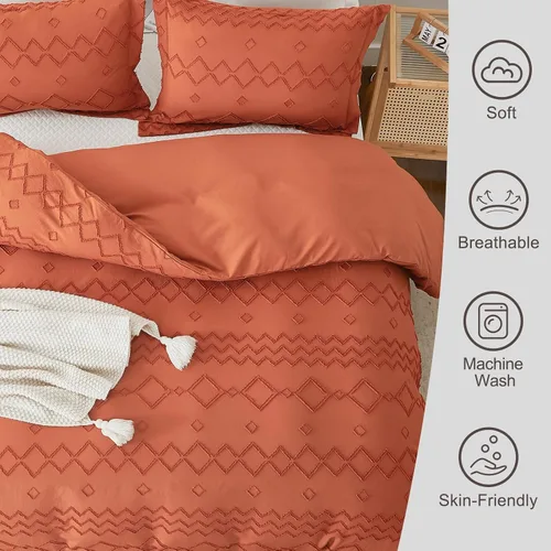 Vista 4 de EMME Juego de funda de edredón de microfibra, juego de funda de edredón de tamaño King, juego de ropa de cama bohemio para todas las estaciones, 3