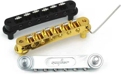 Vista 2 de Guyker Tune-O-Matic Puente de Sillín de Rodillo - Espacio de Cuerdas 10.5mm Puentes de Guitarra con Orificio de Poste 4.2mm Repuesto Compatible