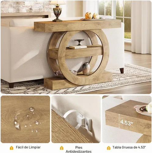Vista 5 de Tribesigns Mesa de entrada de 41 pulgadas con almacenamiento, mesa consola de granja de 3 niveles con estantes, mesas de vestíbulo de madera