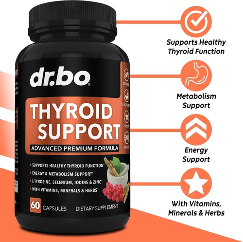 Vista 2 de DR. BO - Cápsulas de suplemento de apoyo tiroideo, mio-inositol y D-quiro inositol, apoyo natural para el metabolismo, el estado de ánimo