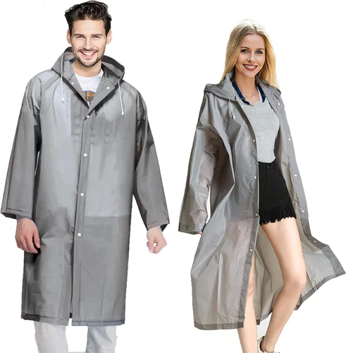 Vista 13 de Abrigos de lluvia (paquete de 2) – Ponchos de lluvia reutilizables de EVA para adultos, chaquetas impermeables para hombres y mujeres
