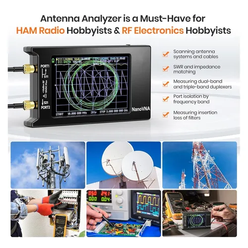 Vista 6 de Spectrum Analyzer, Updated10k-1.5GHz VNA-H4 4inch Vector Network Analyzer HF VHF UHF Antenna V4.3 with SD Card Slot