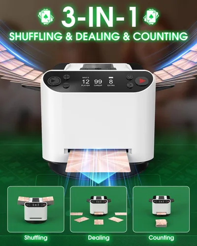Vista 2 de Card Shuffler 4 Deck Juego automático con bolsa y póker, modos duales Blanco y negro