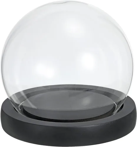Vista 12 de PATIKIL Cúpula de cristal transparente Cloche de 4 pulgadas, vitrina de cristal con forma de globo, centro de mesa con base de madera natural