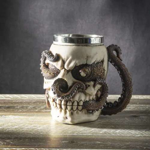 Vista 6 de SUMMIT COLLECTION Kraken - Taza de café con diseño de calavera, 16 onzas líquidas, con asas de tentáculo de pulpo de 5 pulgadas de alto