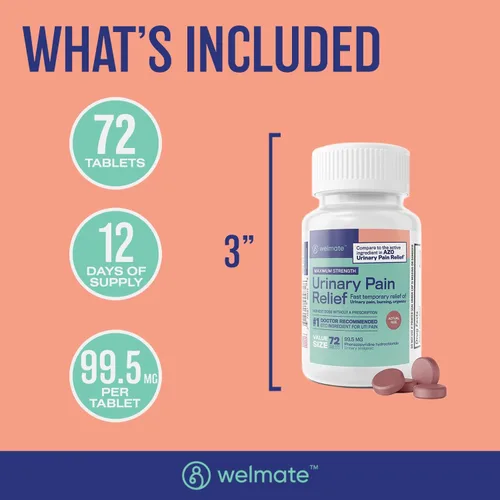 Vista 5 de WELMATE Kit de comodidad y equilibrio digestivo en la vía urinaria: alivio del dolor urinario 99.5 mg (72 unidades) y probiótico Saccharomyces