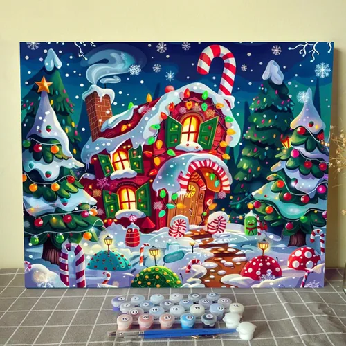 Vista 7 de Tucocoo Bumbers - Pintura de paisaje de puerta para adultos, paisaje de lago, pintura por números, pintura acrílica, lienzo junto al lago, plantas