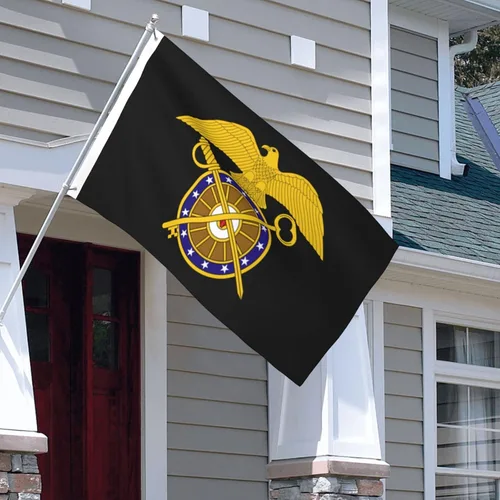 Vista 7 de Bandera de Insignia de rama del Cuerpo de Intendente de Estados Unidos, 3 x 5 pies, poliéster duradero de doble cara, divertida pancarta decorativa