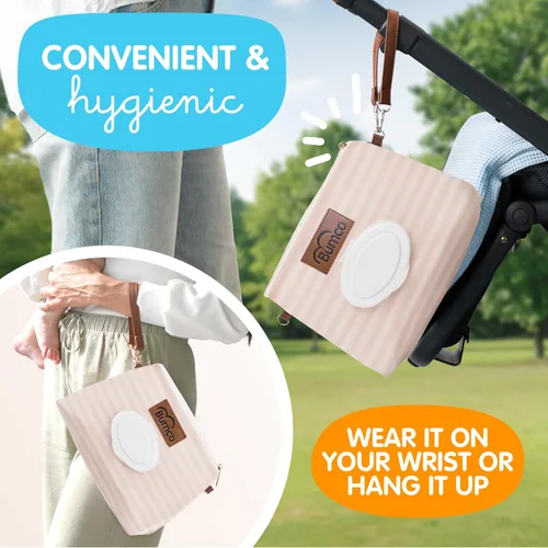 Vista 2 de Bumco - Bolsa de mano para pañales – Dispensador de toallitas portátil y soporte para pañales, estuche hermético de viaje para toallitas para bebés
