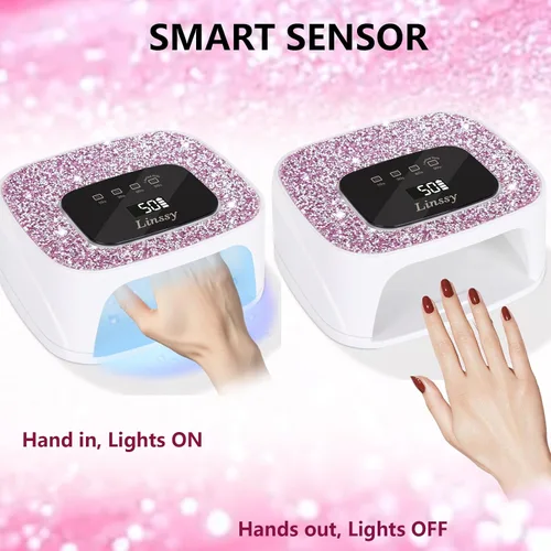 Vista 6 de Linssy - Lámpara de uñas recargable UV LED, lámpara de gel de uñas inalámbrica portátil Gel Nail Dryer Light 4 Timings & Diamond LCD Screen with