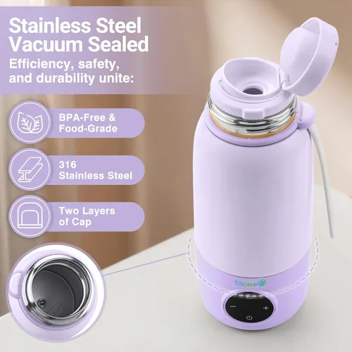Vista 4 de Portable Bottle Warmer for Travel - 17oz 12H Baby Bottle Milk Warmer, Fast Heat Travel Bottle Warmer for Breastmilk, USB Calentador De Biberones on