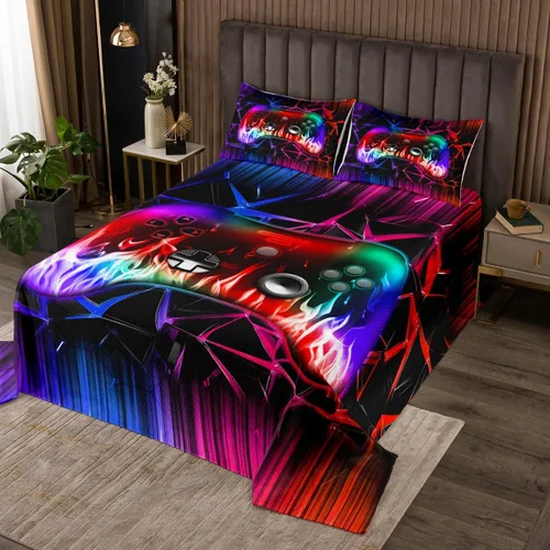 Vista 12 de Castle Fairy Gamepad Bedspread Quilt,Video Gaming Black Bedding Coverlet for All Season Bedroom,Kids Games Consoles Twin Size Coverlet Set with 1