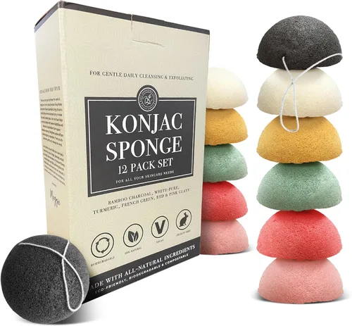 Vista 8 de Bare Essentials Living - Juego de esponjas Konjac (paquete de 10) con esponja facial de carbón de bambú activado, natural, ideal para tratamientos