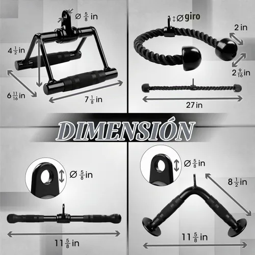 Vista 2 de Yes4All Cable Machine Attachment, Row Handles, Tricep Rope, Straight Bar, V Bar, LAT Pulldown Accessories Load 880 LB for Home Gym G. Cuerda