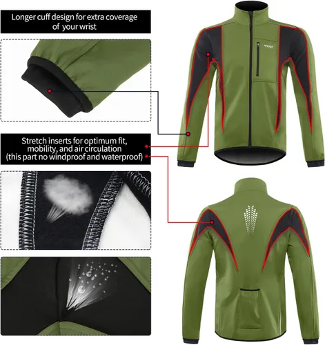 Vista 47 de Chaqueta térmica para ciclismo (tejido Softshell, resistente al viento, impermeable, 15K) de ARSUXEO