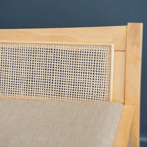 Vista 5 de Powell Kasi - Banco de caña de respaldo bajo natural con asiento tapizado beige