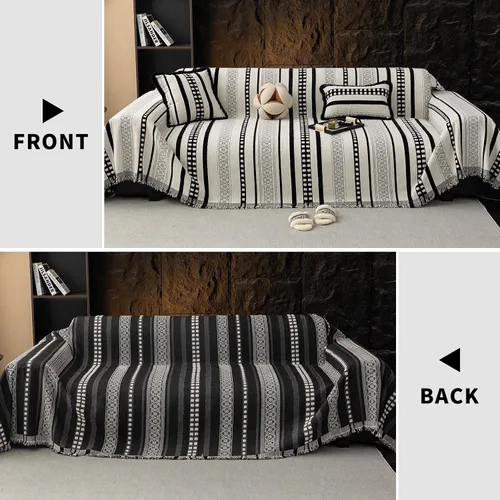Vista 2 de Mantas con Rayas para Sofá, Fundas Boho para Sofá, Mantas para Sofá para Perros, Fundas Medianas para Sofá Reclinable y Silla, Fundas de Sofá
