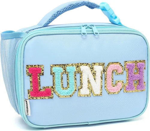 Vista 18 de Flowfly - Lonchera para niños, bolsa escolar aislada duradera con correa de hombro y soporte para botellas, minihielera térmica resistente al agua