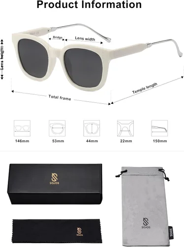 Vista 5 de SojoS SJ2050 Lentes de sol polarizados, cuadrados, clásicos, para mujeres y hombres, retro, modernos, protección ultravioleta 400