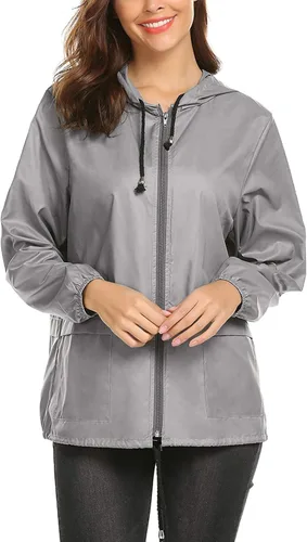 Vista 3 de LOMON Chaqueta impermeable ligera para mujer rompevientos con capucha para exteriores