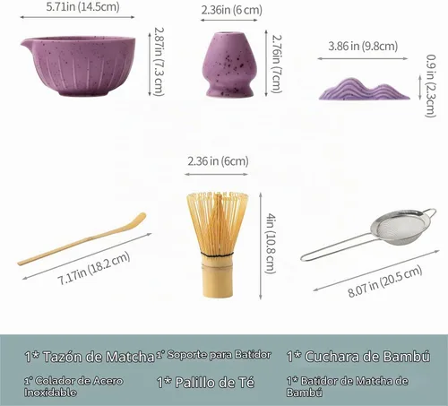 Vista 4 de Juego de té Matcha japonés de 7 piezas, kit de matcha con cuenco de matcha (con boquilla de vertido), batidor de matcha, soporte para batidor