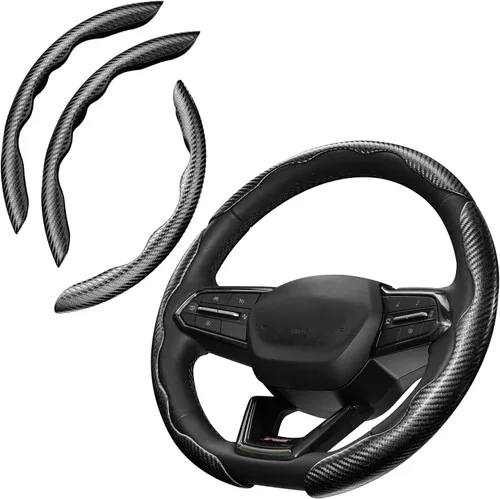 Vista 14 de Cartist Funda de volante de fibra de carbono, antideslizante, para hombres y mujeres, duradera, accesorio universal para automóvil (negro)