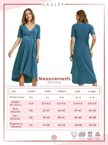 Vista 7 de Vestido cruzado de maternidad para mujer, longitud media con cinturón