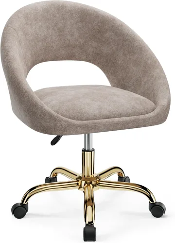 Vista 9 de Silla de tocador con ruedas (grande), silla de oficina en casa chapada en titanio dorado, 300 libras, moderna silla giratoria de terciopelo