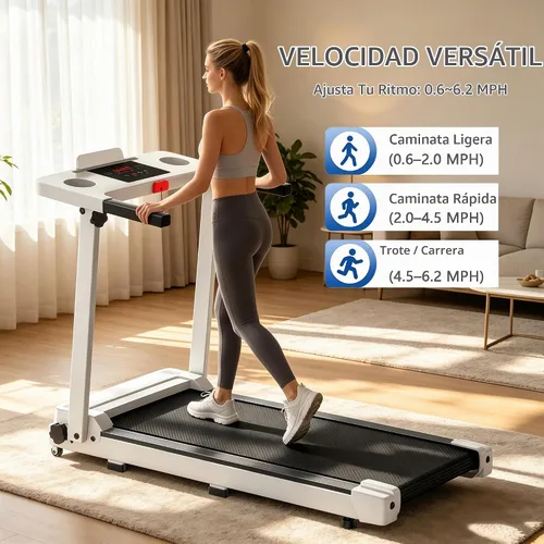Vista 2 de Walking Pad Treadmill with 8% Incline & Handle Bar, Portable Under Desk Treadmill for Home Office, Compact Foldable Treadmill Quiet Anti-Slip Blanco