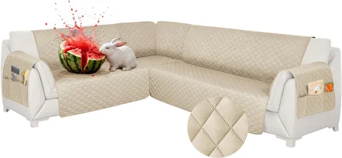 Vista 47 de Fundas para sofá modular, impermeables, 6 piezas, fundas de sofá en forma de L, lavables, antideslizantes, fundas para sofá seccional, suaves