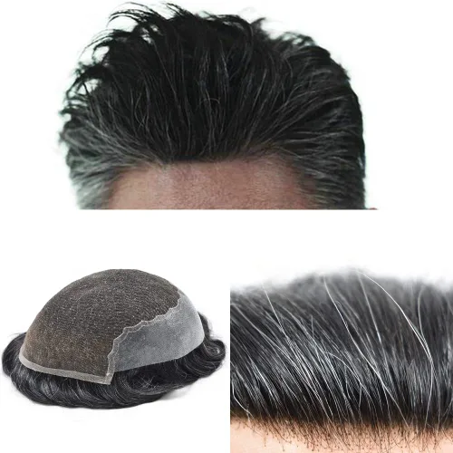 Vista 106 de Toupee para hombres pieza de pelo suave suizo encaje real sistema de cabello humano reemplazo blanqueado nudo mens tupé sistema de pelo para hombres