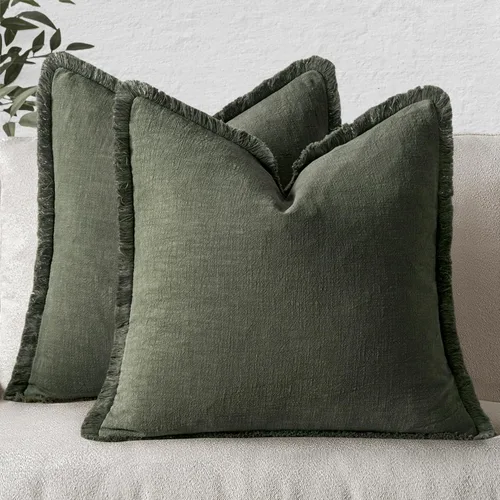 Vista 53 de MIULEE Juego de 2 fundas de almohada decorativas de lino neutro con flecos, fundas de cojín de estilo bohemio con borlas para sofá, cama, sala