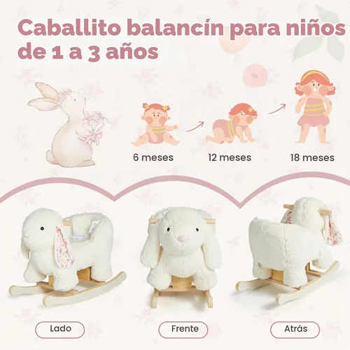 Vista 7 de labebe Bebé Mecedora Caballo, Peluche Conejo Animal Rocker, Blanco