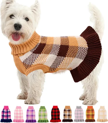 Vista 14 de Vestido de suéter para perro, ropa de Navidad a cuadros para perros Beige