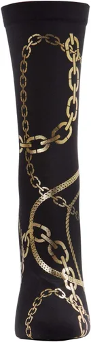 Vista 4 de MeMoi Calcetines altos brillantes con estampado de cadena dorada para mujer