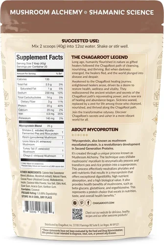 Vista 3 de Mycoprotein Mushroom Protein Powder, Chocolate Flavor, 20g Plant Based Protein per Serving, Reishi, Chaga, Lions Mane, Shiitake, Turkey Tail, Vegan