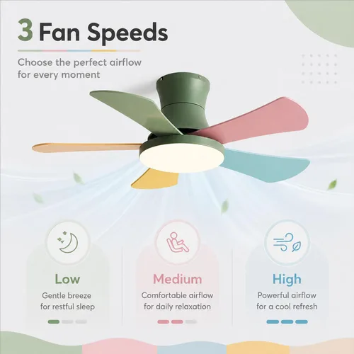 Vista 5 de Ventilador de techo de madera simple de perfil bajo con luz de 36 pulgadas, ventilador de techo LED de montaje empotrado para dormitorio