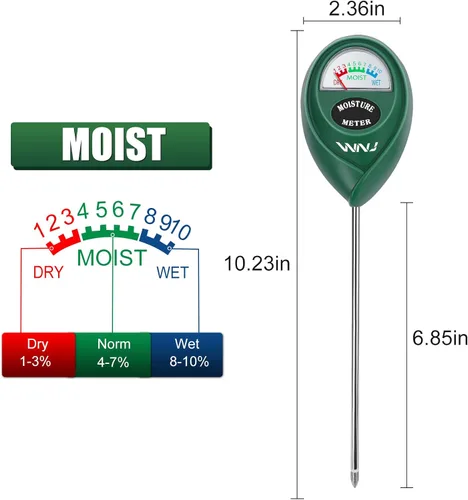 Vista 5 de WNJ Paquete de 2 medidores de humedad del suelo, monitor de agua para plantas, medidor de humedad del césped, sensor higrómetro del suelo