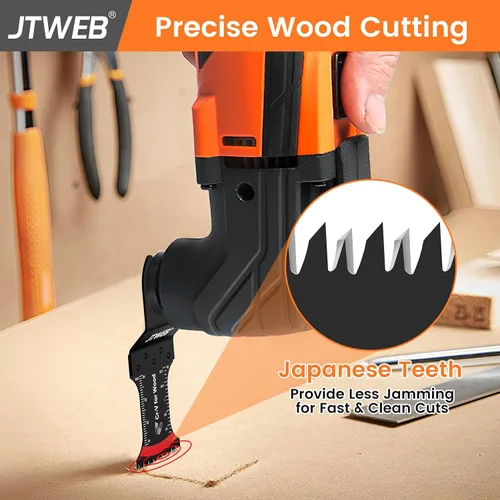 Vista 3 de JTWEB Hojas de sierra oscilantes de dientes japoneses de madera, 10 cuchillas multiherramienta con borde en forma de arco para madera, plástico