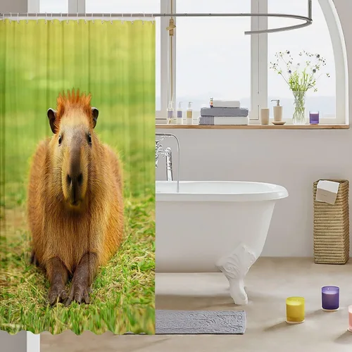 Vista 3 de Capybara - Cortina de ducha 3D Capybara para amantes de Capybara, divertida cortina de ducha de baño Capybara, cortinas de baño impermeables de tema