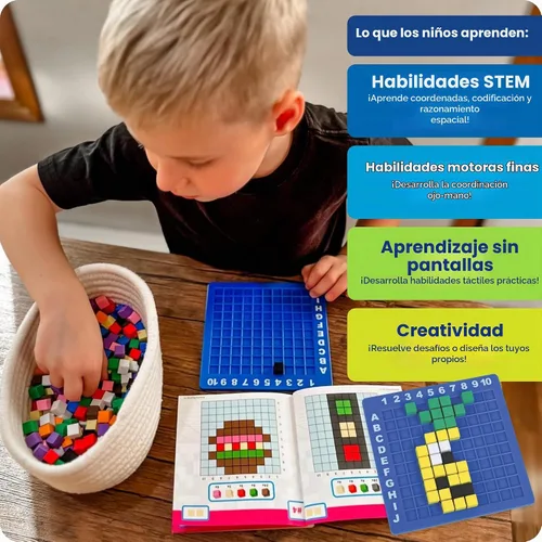 Vista 3 de Learning Resources STEM Explorers Desafío de Arte Pixel - Rompecabezas Matemáticos, Bloques de Patrones, Juego Sensorial, Artes y Manualidades