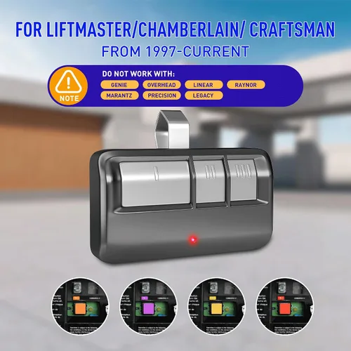 Vista 2 de Control remoto universal para puerta de garaje para LiftMaster/Chamberlain/Craftsman, control remoto de puerta de garaje de repuesto con clip