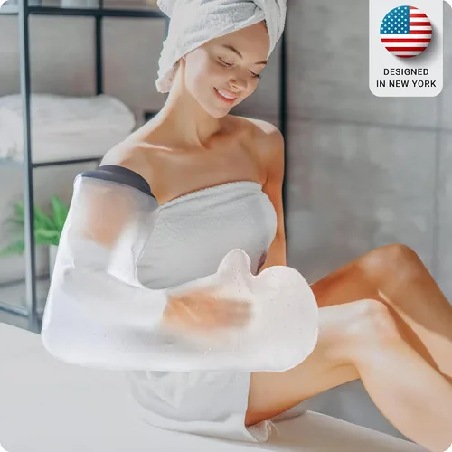 Vista 6 de Cubierta impermeable para fundición de brazo para ducha – Protector de fundición reutilizable para adultos para brazo roto, mano, codo – Sello