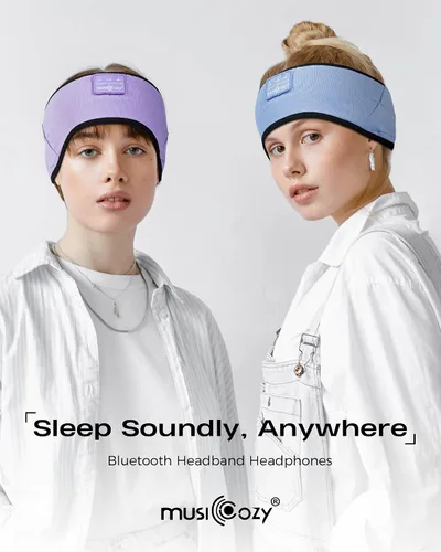 Vista 6 de MUSICOZY Diadema para dormir, auriculares Bluetooth suaves para dormir Azul claro